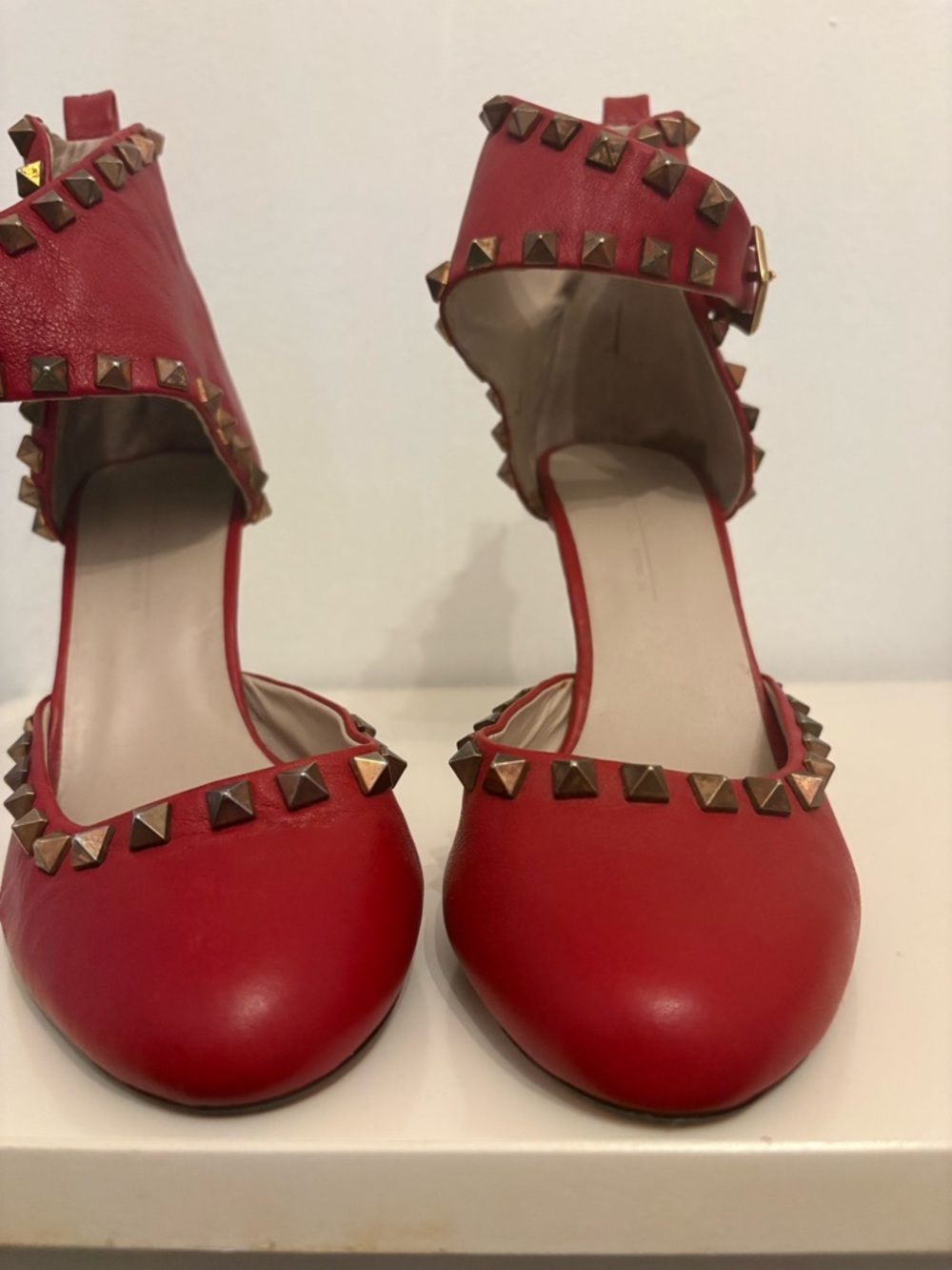 Zara Red Studded Ankle-Strap Pointed Heels - Picture 3 of 5